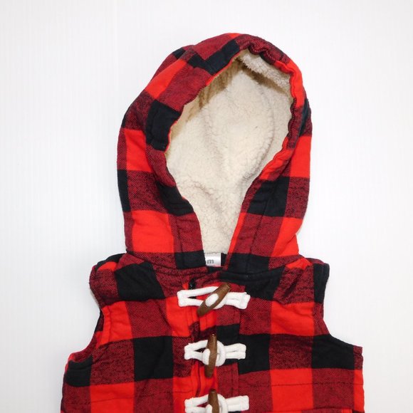 6 Months Buffalo Plaid Hooded Fleece Lined Vest - Picture 3 of 7